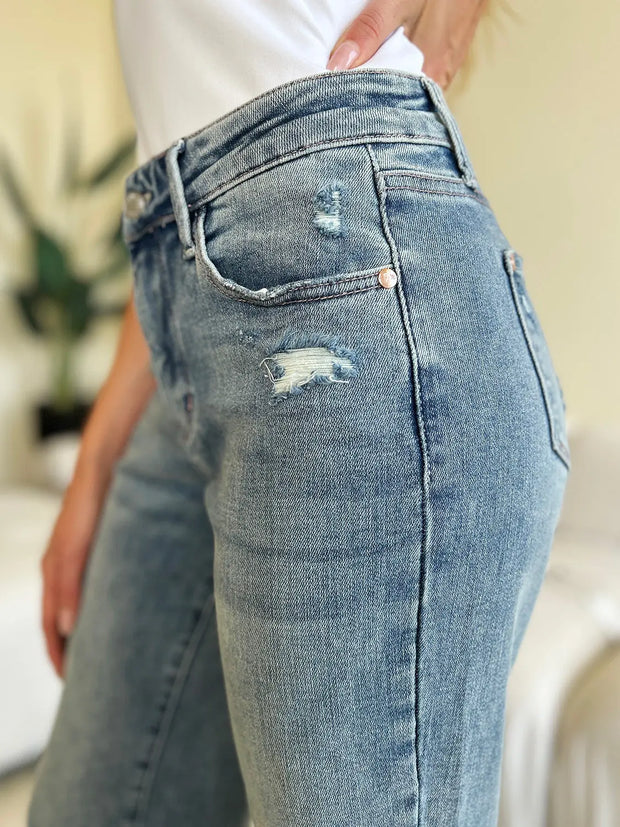 Judy Blue Full Size High Waist Distressed Straight Jeans - Fashionmj