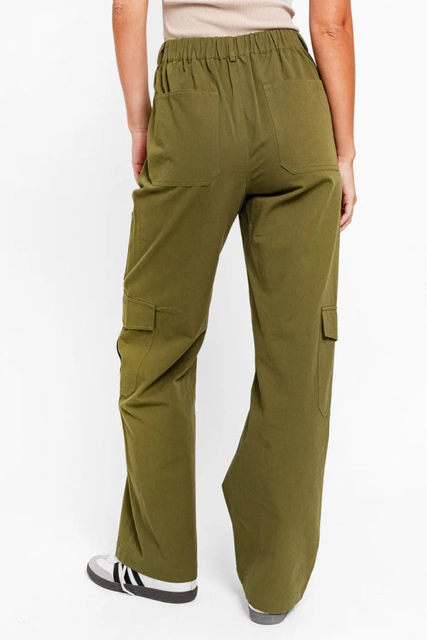 Tasha Apparel High Waisted Wide Leg Cargo Pants with Pockets Trendsi