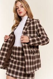 And The Why Full Size Plaid Brushed One Button Blazer - Fashionmj