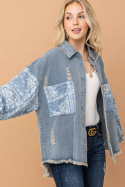 And The Why Full Size Paisley Print Quilted Sleeves Denim Jacket - Fashionmj