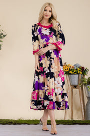 Celeste Full Size Floral Ruffled Midi Dress - Fashionmj