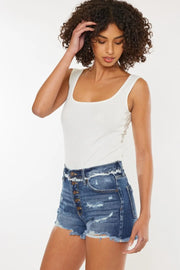 Kancan Distressed Button Fly Denim Shorts - Fashionmj