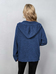 Button-Down Long Sleeve Hooded Sweater - Fashionmj