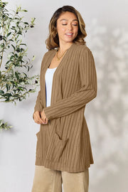 Basic Bae Full Size Ribbed Open Front Cardigan with Pockets - Fashionmj