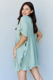 Ninexis Out Of Time Full Size Ruffle Hem Dress with Drawstring Waistband in Light Sage - Fashionmj