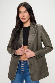 Coalition LA Single-Breasted Vegan Leather Blazer - Fashionmj