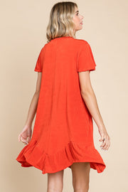 Culture Code Full Size Short Sleeve Ruffled Asymmetric Hem Dress - Fashionmj