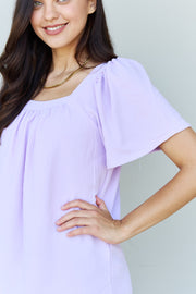 Ninexis Keep Me Close Square Neck Short Sleeve Blouse in Lavender - Fashionmj