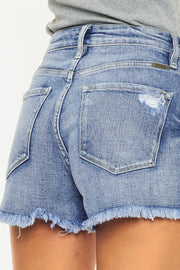 Kancan Distressed Raw Hem Denim Shorts - Fashionmj