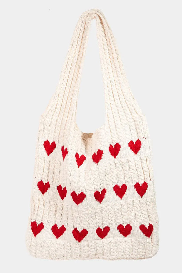 Fame Contrast Heart Crochet Tote Bag Trendsi