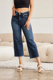 RFM Full Size Tummy Control High Waist Raw Hem Jeans - Fashionmj