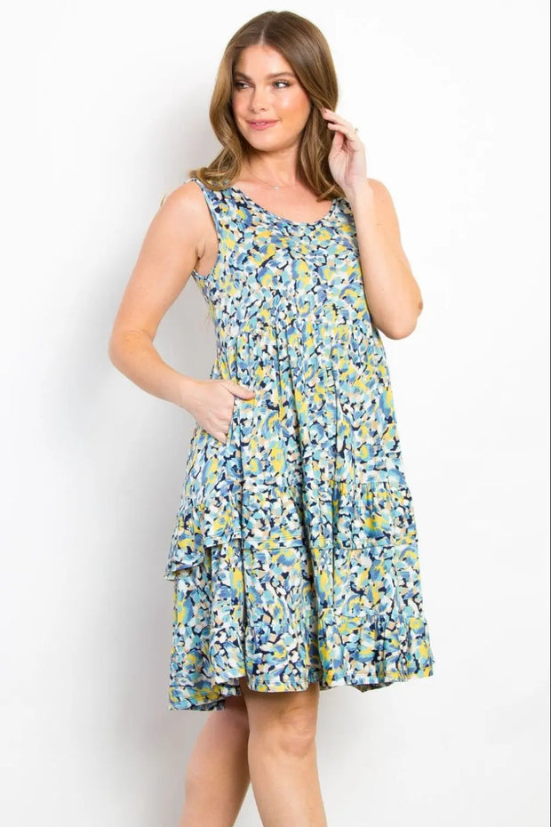 Be Stage Full Size Print Wrinkle Free Ruffled Dress - Fashionmj