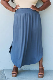 Doublju Comfort Princess Full Size High Waist Scoop Hem Maxi Skirt in Dusty Blue - Fashionmj