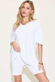 Basic Bae Full Size V-Neck Drop Shoulder T-Shirt and Shorts Set - Fashionmj