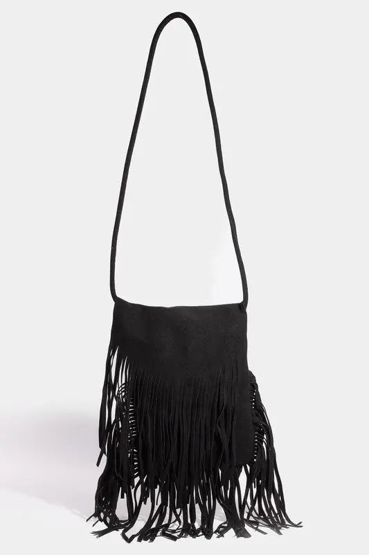 Fame Faux Suede Fringe Rectangle Crossbody Bag Trendsi