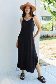 Ninexis Good Energy Full Size Cami Side Slit Maxi Dress in Black - Fashionmj