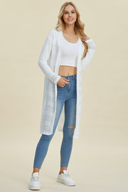 Double Take Full Size Open Front Longline Cardigan - Fashionmj