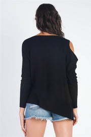 UNIQ Cold Shoulder Long Sleeve Knit Top - Fashionmj