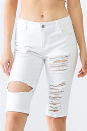 LITZ LA Distressed Bermuda Denim Shorts - Fashionmj