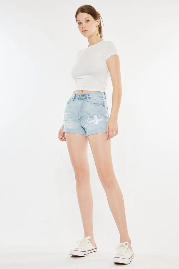 Kancan High Rise Repaired Mom Denim Shorts - Fashionmj