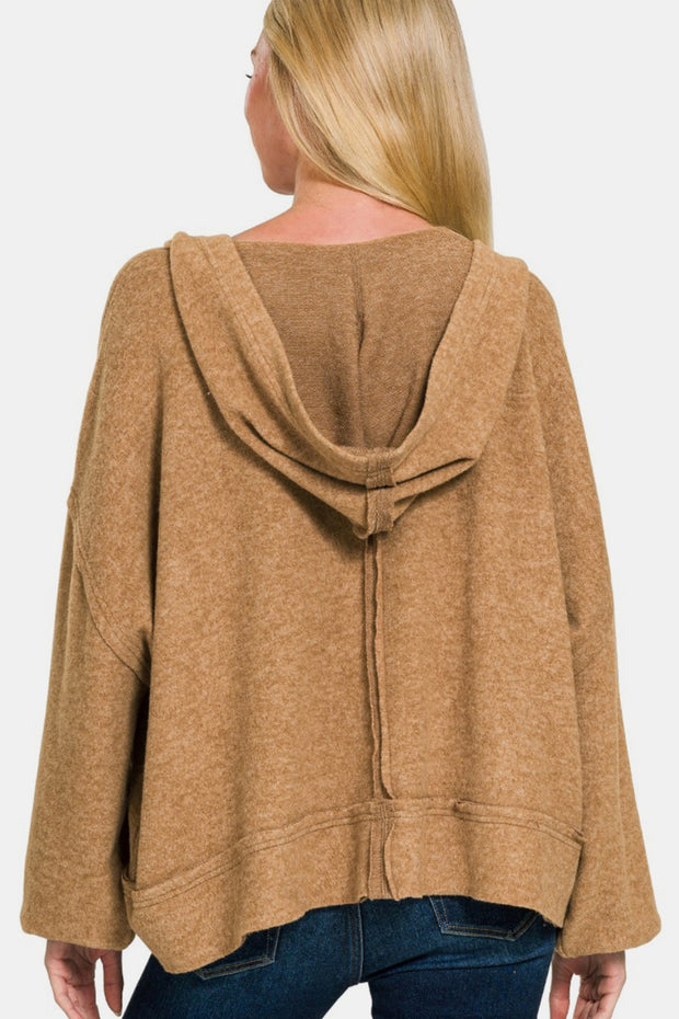 Zenana Brushed Hacci Exposed Seam Hoodie - Fashionmj