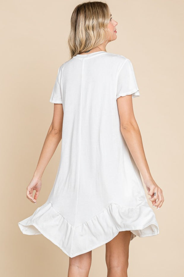 Culture Code Full Size Short Sleeve Ruffled Asymmetric Hem Dress - Fashionmj