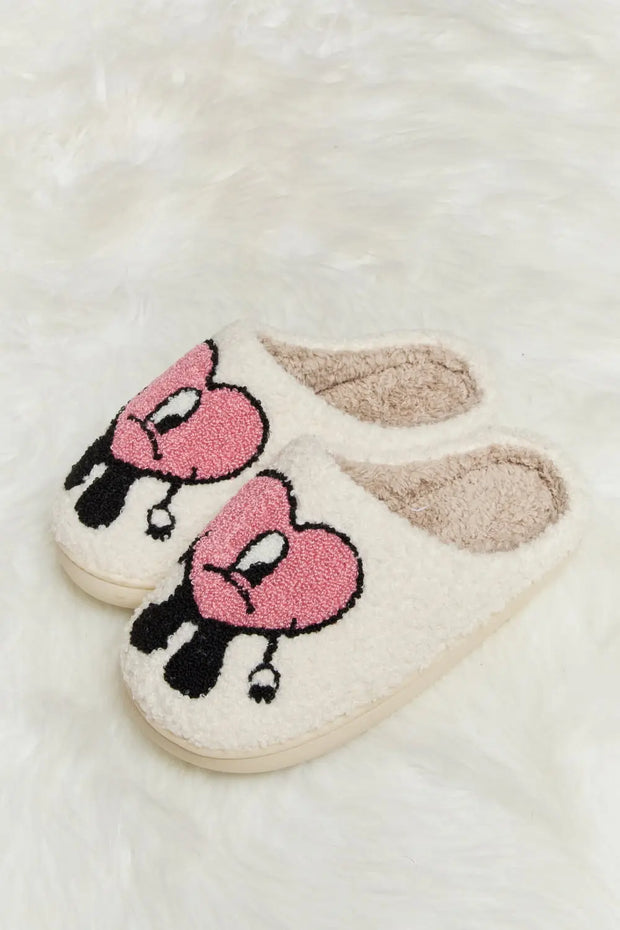 Melody Love Heart Print Plush Slippers - Fashionmj