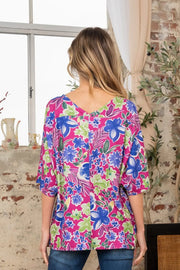 Sew In Love Full Size V-Neck Floral Half Sleeve Top - Fashionmj