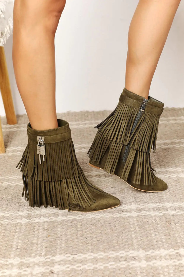 Legend Women's Tassel Wedge Heel Ankle Booties - Fashionmj