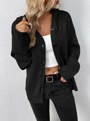 Button-Down Long Sleeve Hooded Sweater - Fashionmj