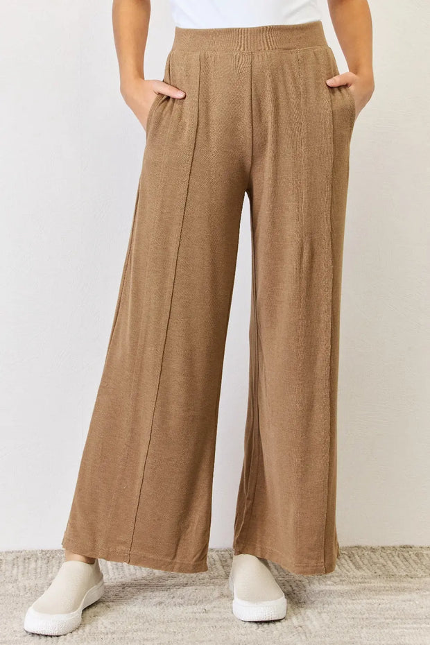 RISEN Ultra Soft Wide Leg Pants Trendsi