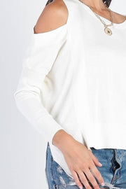 UNIQ Cold Shoulder Long Sleeve Knit Top - Fashionmj