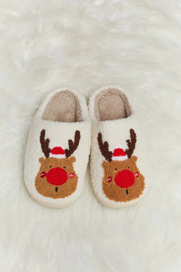 Melody Rudolph Print Plush Slide Slippers - Fashionmj