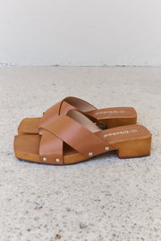 Weeboo Step Into Summer Criss Cross Wooden Clog Mule in Brown - Fashionmj