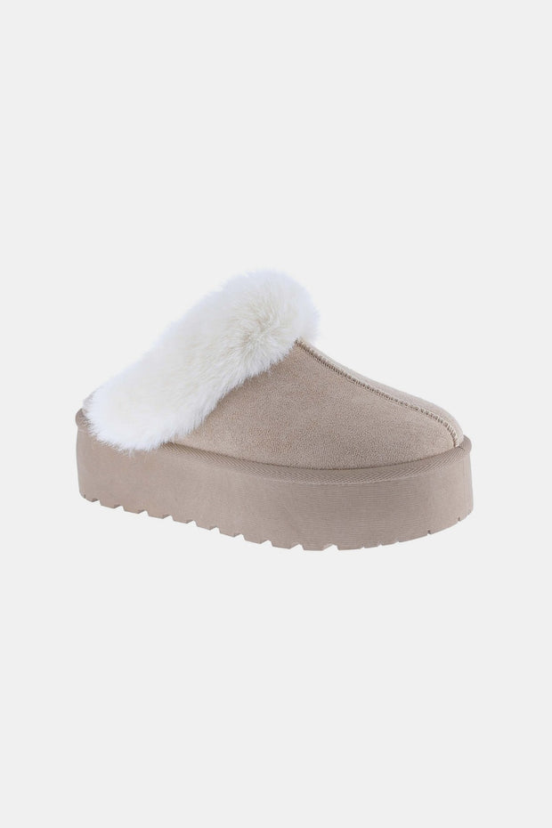 Weeboo Thick Bottom Fur Trim Snow Slippers - Fashionmj