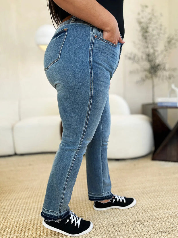 Judy Blue Full Size Mid Rise Rigid Magic Release Hem Jeans - Fashionmj