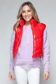 Snobbish Zip Up Turtleneck Shiny Quilted Vest - Fashionmj