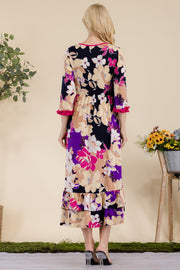 Celeste Full Size Floral Ruffled Midi Dress - Fashionmj