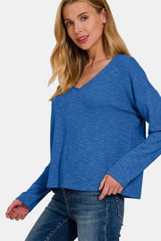 Zenana Dropped Shoulder Long Sleeve T-Shirt - Fashionmj