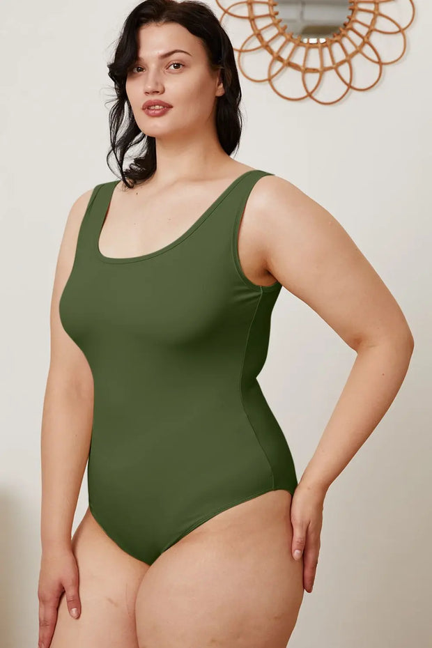 Basic Bae Full Size Square Neck Sleeveless Bodysuit in dark green – Soft Stretchy Fit for Women