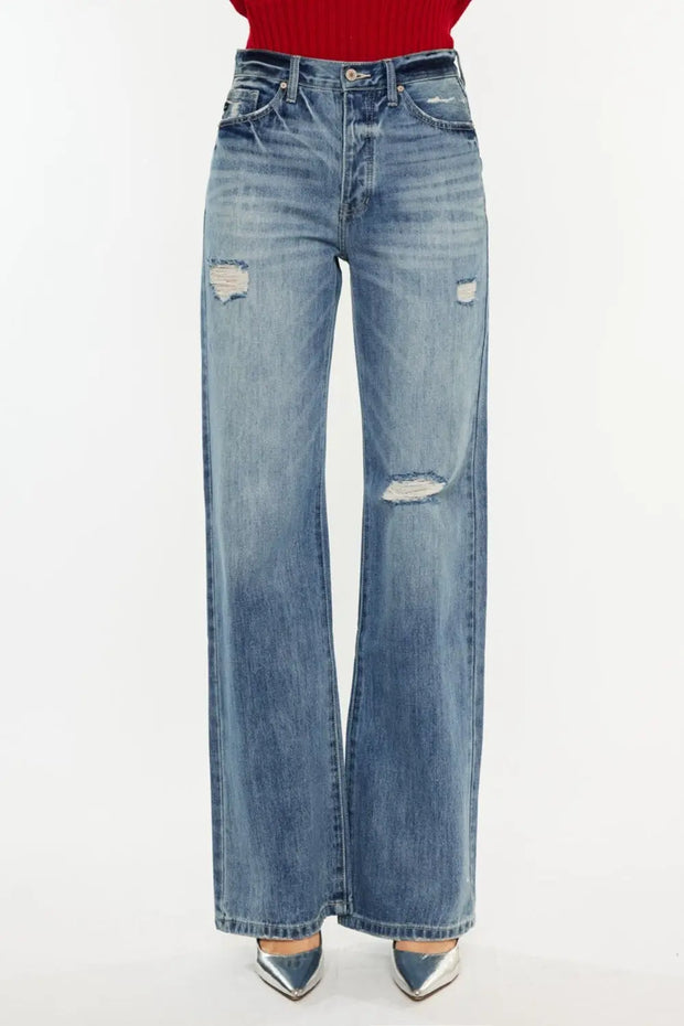 Kancan Distressed High Waist Bootcut Jeans - Fashionmj