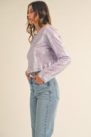 MABLE Shoulder Padded Sequin Crop Top - Fashionmj