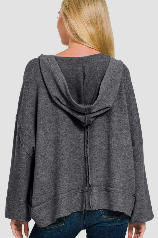 Zenana Brushed Hacci Exposed Seam Hoodie - Fashionmj