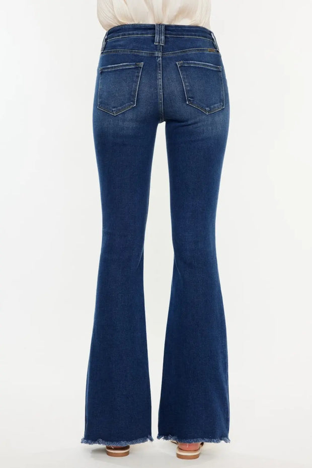 Kancan Cat's Whiskers Raw Hem Flare Jeans Trendsi