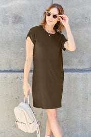 Basic Bae Full Size Round Neck Short Sleeve Dress with Pockets - Fashionmj