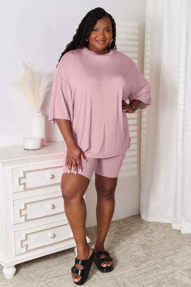 Basic Bae Full Size Soft Rayon Three-Quarter Sleeve Top and Shorts Set - Fashionmj