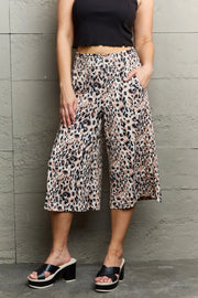 Ninexis Leopard High Waist Flowy Wide Leg Pants with Pockets - Fashionmj