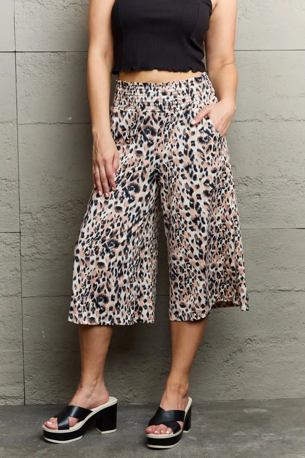 Ninexis Leopard High Waist Flowy Wide Leg Pants with Pockets - Fashionmj