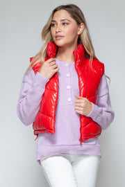 Snobbish Zip Up Turtleneck Shiny Quilted Vest - Fashionmj