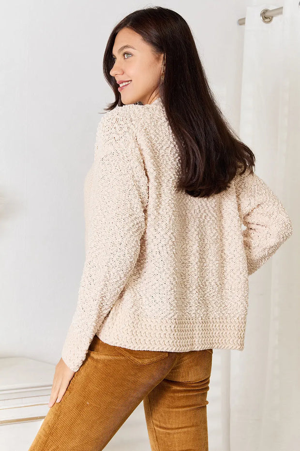 Double Take Open Front Long Sleeve Cardigan - Fashionmj